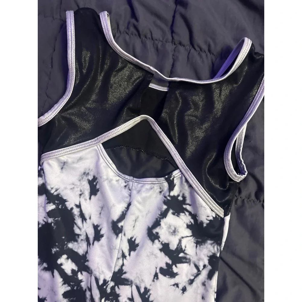 More Than Magic Girls Black White Tie Dye Biketard Unitard Romper Size M 7/8